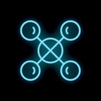 Neon blue connected circles network visual concept on black background vector