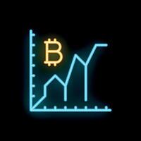 Neon blue bitcoin cryptocurrency growing graph on black background vector