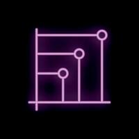 Neon style chart is showing an increasing trend with glowing purple lines and dots vector