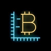 Neon bitcoin symbol with measuring scale representing bitcoin growth vector
