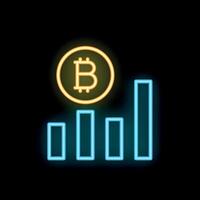 Bitcoin value increasing depicted with neon bar chart vector