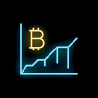 Neon icon showing bitcoin value increasing on chart vector