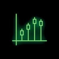 Green neon candlestick chart is glowing on a black background vector
