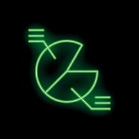 Green neon pie chart glowing on black background vector