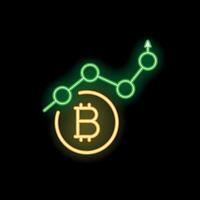 Bitcoin cryptocurrency value increasing depicted by neon sign vector