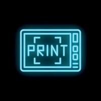 Neon print screen icon glowing on dark background vector