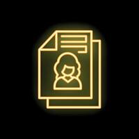 Glowing neon line resume icon isolated on black background vector