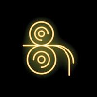 Neon icon of paper roll being fed into industrial printer on black background vector