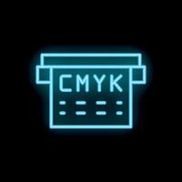 Neon icon of printer showing cmyk color model for graphic design vector