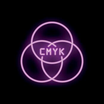 Neon cmyk color model representation with overlapping circles vector