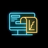 Neon icon of computer displaying decreasing graph representing market crash vector