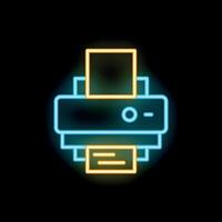 Neon printer icon printing documents with paper tray open vector
