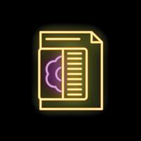Neon icon of a document combining data analysis and creative thinking vector