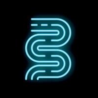 Neon style icon representing intestines glowing on black background vector