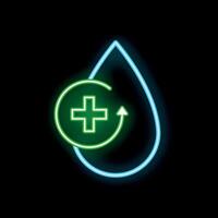 Neon icon of blood donation with cross and arrow signifying repeat process vector