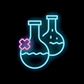 Neon icon representing failed experiment with two flasks vector