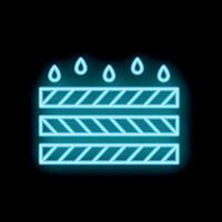 Blue neon sign of a cake with dripping icing on black background vector