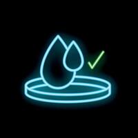 Neon icon of water droplets passing laboratory quality test vector