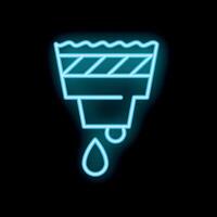 Neon blue water filter icon depicting filtering process vector
