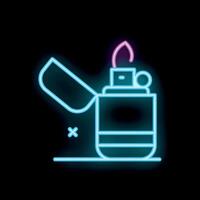 Blue and pink neon sign of a lighter burning with an open cap vector