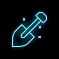 Neon shovel glowing on black background representing construction vector