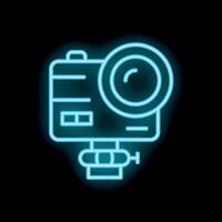 Neon sign depicting an action camera mounted on a tripod for recording exciting adventures vector