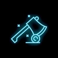 Neon icon representing axe striking wood log vector