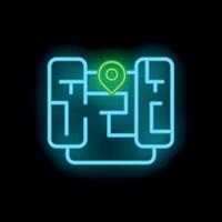 Neon map icon showing location with pin point vector