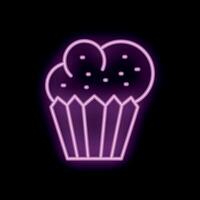 Vibrant neon sign depicting a delicious cupcake glowing on black background vector