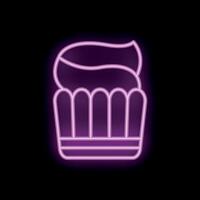 Neon sign of cupcake with swirling frosting on black background vector