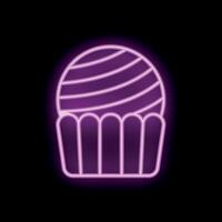 Neon sign of a cupcake with swirls of icing glowing in pink light vector