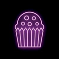 Bright neon sign showing a cupcake with icing and wrapper vector