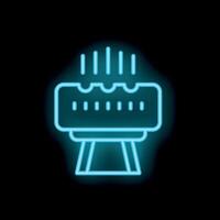 Neon blue barbecue grill glowing on black background vector