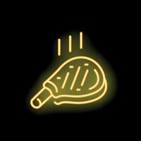Neon icon of a grilled t bone steak with smoke displayed on black background vector