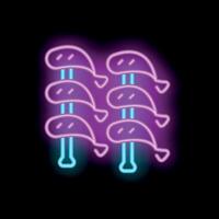 Neon sign showing chicken skewers glowing on wall vector