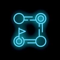Neon route with destination point on black background vector