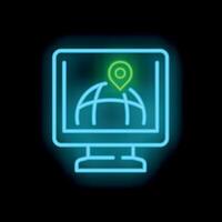 Neon icon of computer displaying global positioning system vector