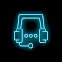 Neon headset icon glowing on dark background representing customer service vector