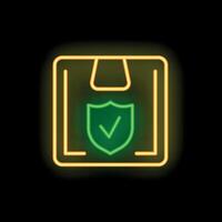 Glowing neon line icon representing a document being protected, signifying data security vector
