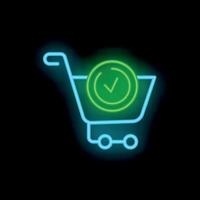 Neon shopping cart symbol showing successful order confirmation vector