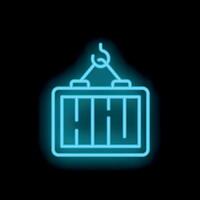 Neon container hanging from crane hook on black background vector