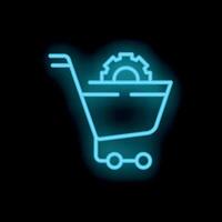 Neon shopping cart icon with gear symbolizing e commerce solutions vector