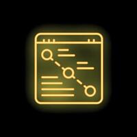 Neon search engine optimization icon showing website analysis with connected dots vector