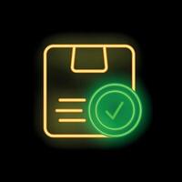 Neon green check mark validating document for agreement vector
