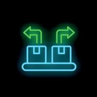 Neon sign representing warehouse sorting system moving boxes on conveyor belt vector