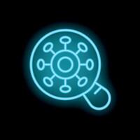 Neon icon of magnifying glass examining virus structure vector