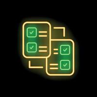 Neon icon of documents with check marks representing successful completion vector