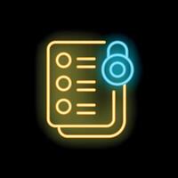 Neon icon of document with checked boxes representing data encryption vector