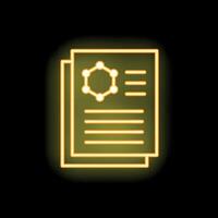 Neon icon of scientific papers with molecular structure vector