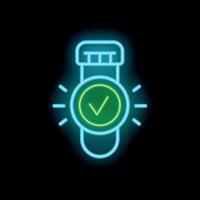Neon icon showing a smartwatch validating a workout session with a green check mark vector